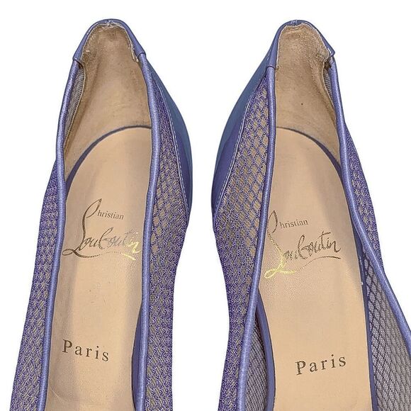 Christian Louboutin Fetilo 120 Lavender Patent Leather Fishnet Pumps EU 38 US 8 - Picture 3 of 11
